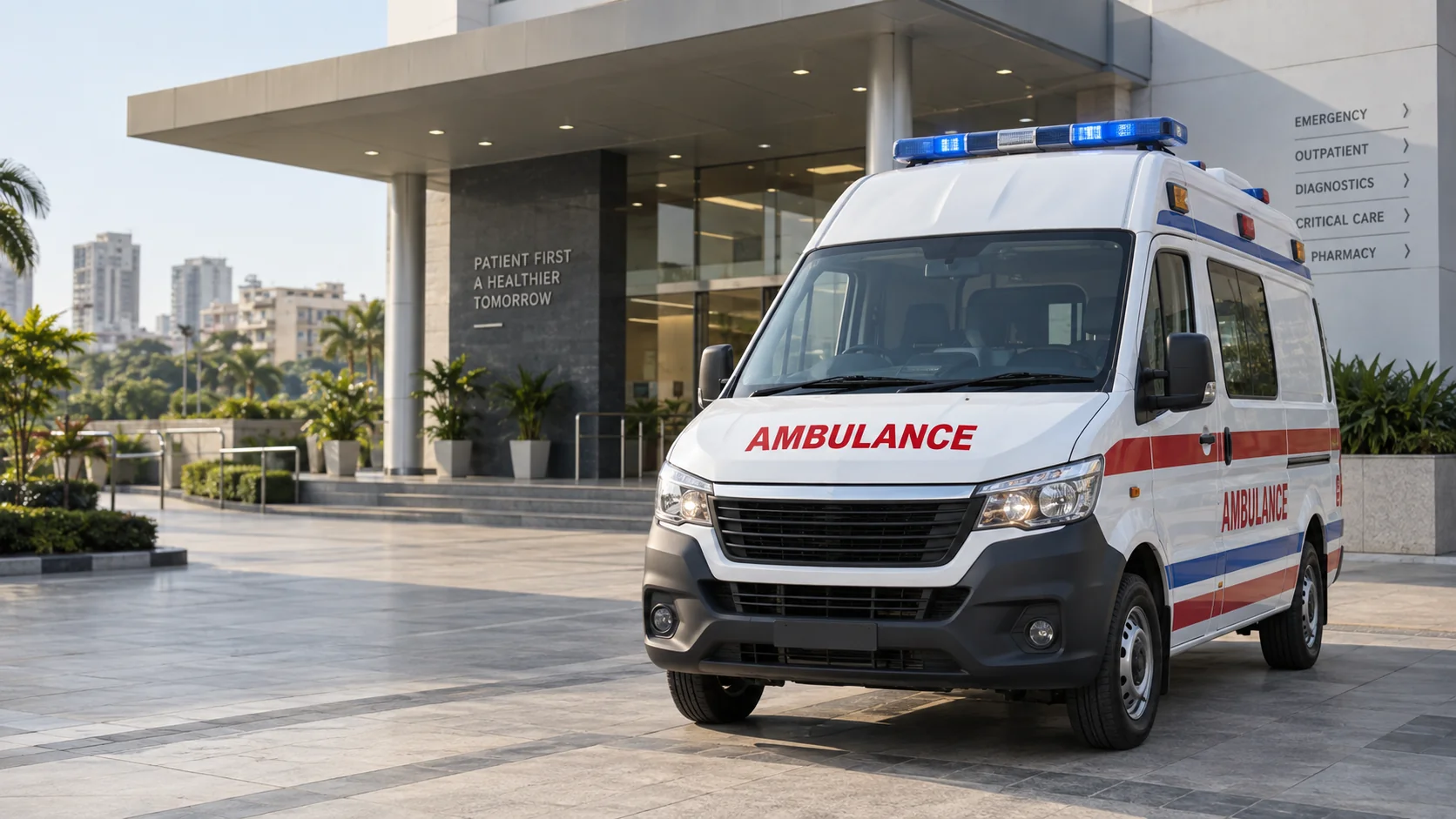 AI-generated illustration of an Indian ambulance; not an actual fleet photograph
